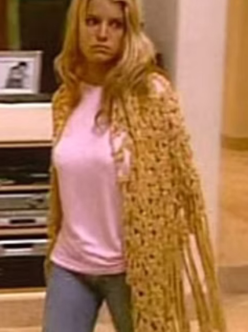Cecilia de Bucourt Gold Yellow shawl ASO Jessica Simpson newlyweds Y2K